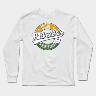 India backpacker world traveler retro logo. Long Sleeve T-Shirt